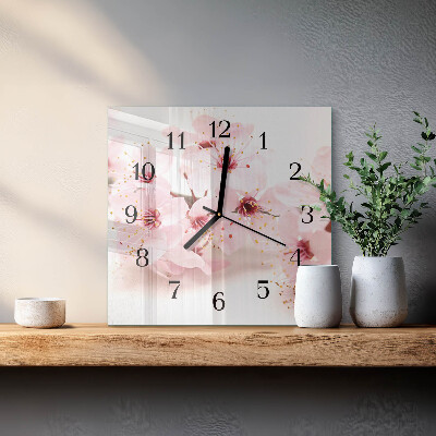 Vierkante glazen wandklok Bloemen