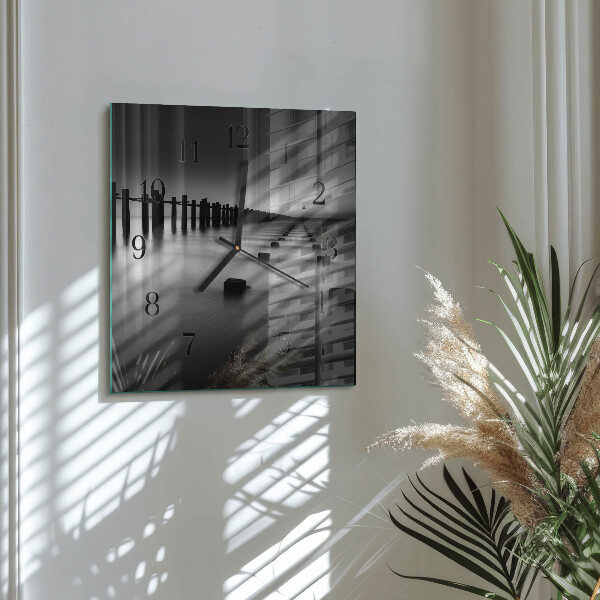 Vierkante glazen wandklok Zee