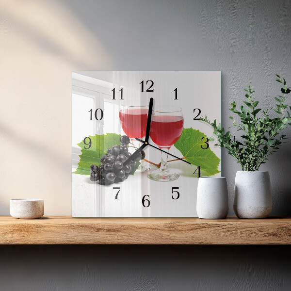 Vierkante glazen wandklok Druiven voor wijn