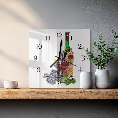 Vierkante glazen wandklok Druiven voor wijn
