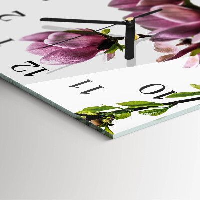 Vierkante glazen wandklok Magnolia bloem