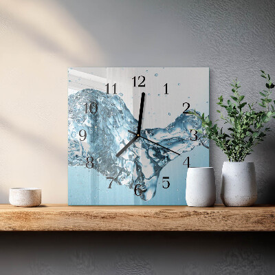 Vierkante glazen wandklok Water