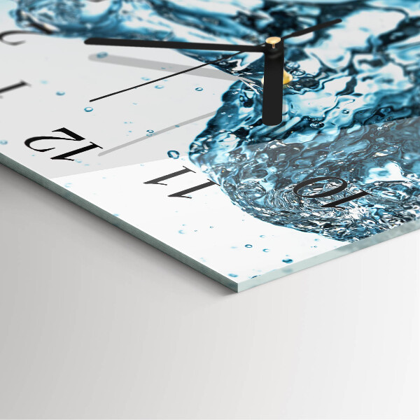 Vierkante glazen wandklok Water