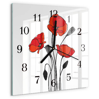 Vierkante glazen wandklok Papaver