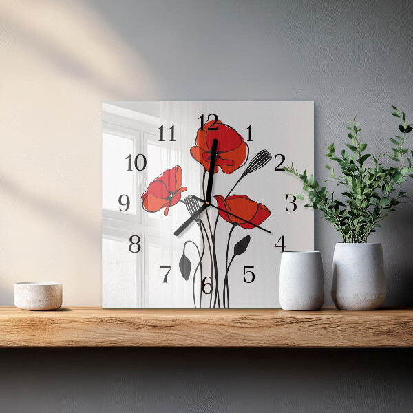 Vierkante glazen wandklok Papaver