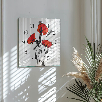 Vierkante glazen wandklok Papaver