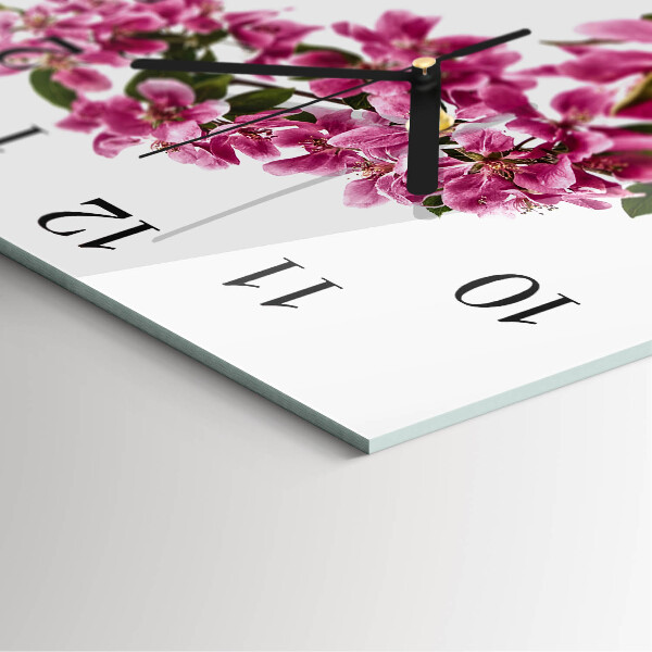 Vierkante glazen wandklok Bloemen