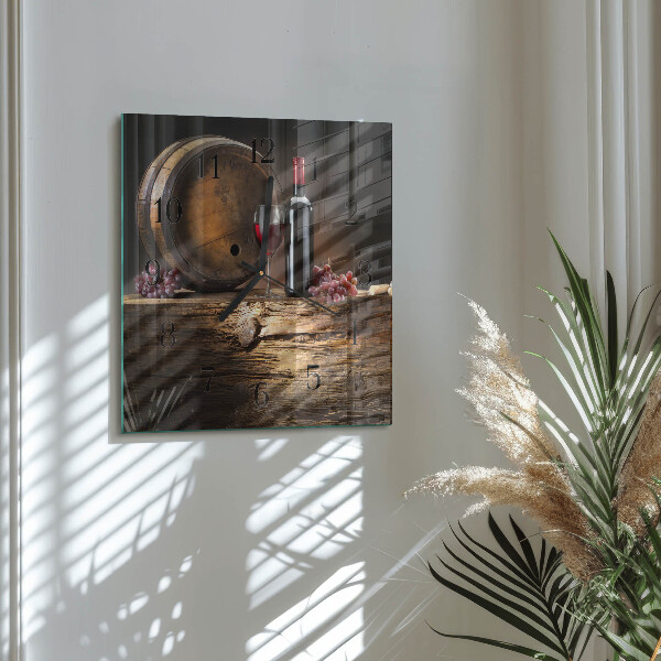 Vierkante glazen wandklok Druiven voor wijn