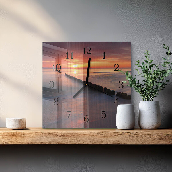 Vierkante glazen wandklok Zon van de Zee
