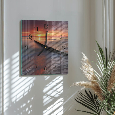 Vierkante glazen wandklok Zon van de Zee