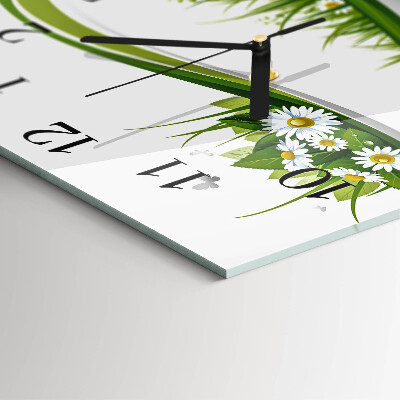 Vierkante glazen wandklok Madeliefje