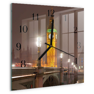 Vierkante glazen wandklok Big Ben