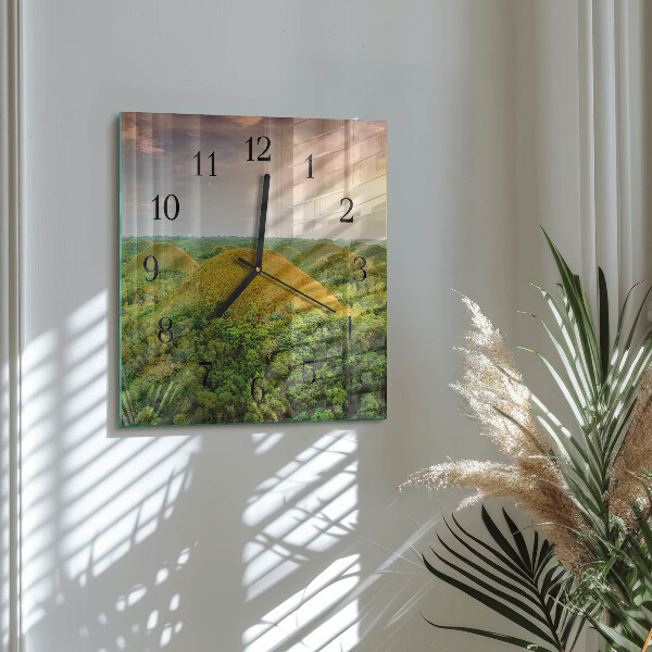 Vierkante glazen wandklok Landschap