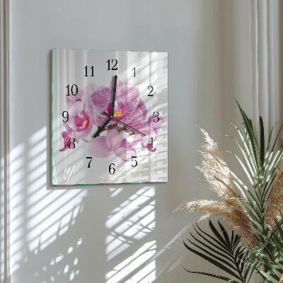 Vierkante glazen wandklok Orchideeën