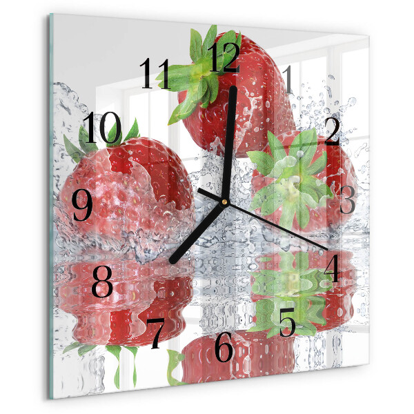Vierkante glazen wandklok Aardbeien