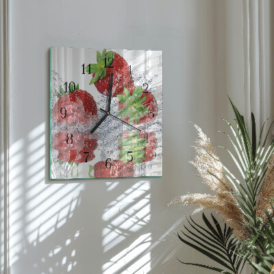 Vierkante glazen wandklok Aardbeien