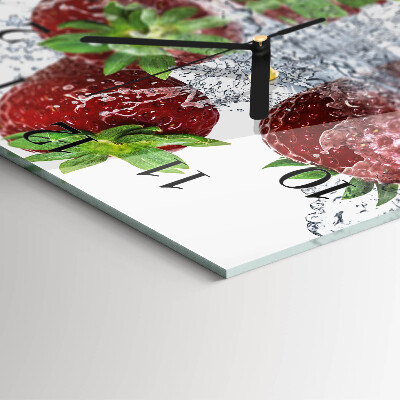 Vierkante glazen wandklok Aardbeien