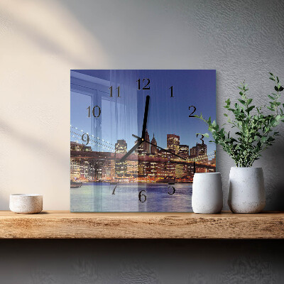 Vierkante glazen wandklok Horizontale brug