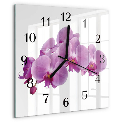 Vierkante glazen wandklok Orchidee