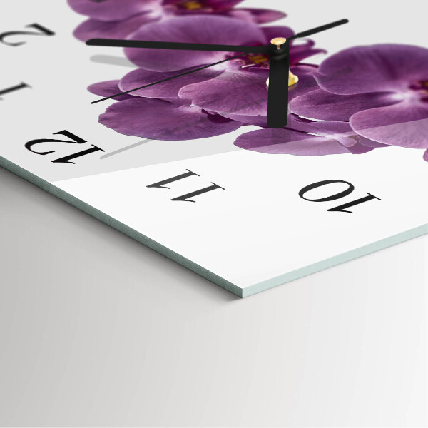 Vierkante glazen wandklok Orchidee