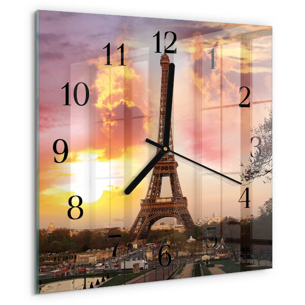 Vierkante glazen wandklok Eiffeltoren Parijs