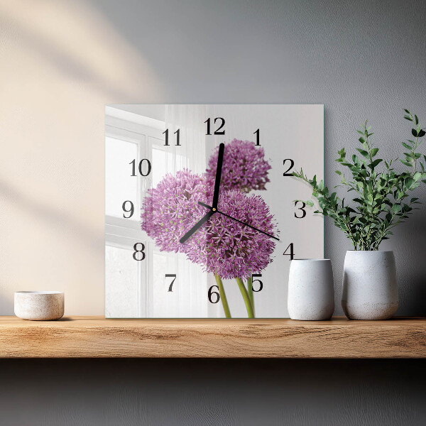 Vierkante glazen wandklok Bloem