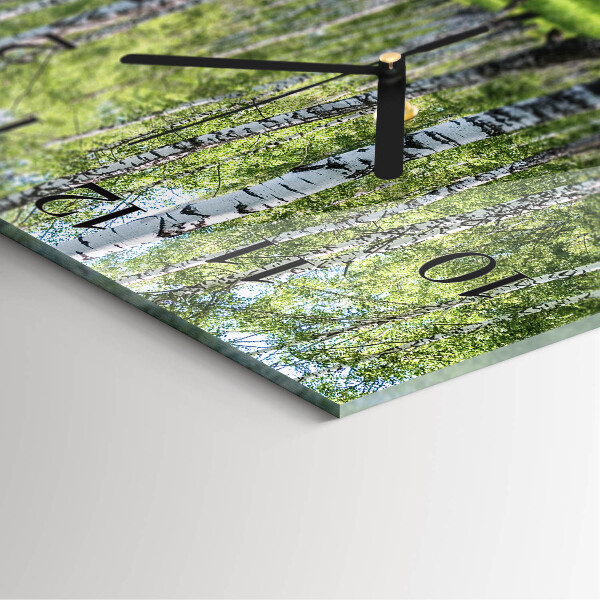 Vierkante glazen wandklok Berkenbos