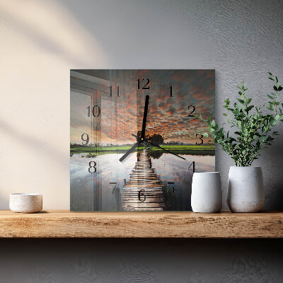 Vierkante glazen wandklok Weidebrug