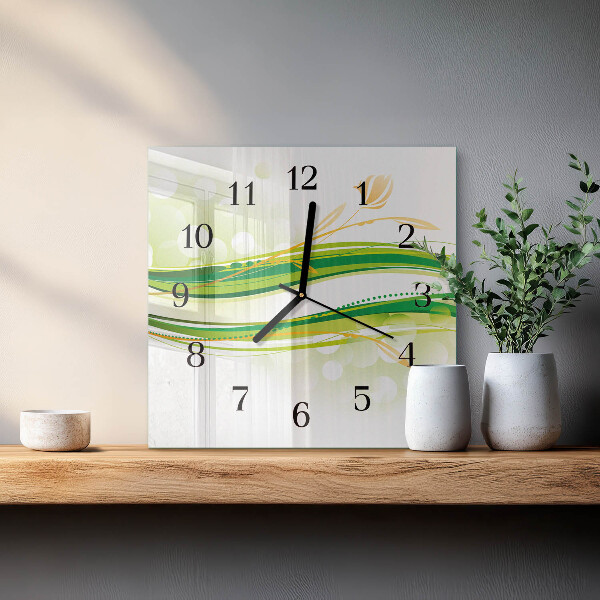 Vierkante glazen wandklok Abstracte lijnen