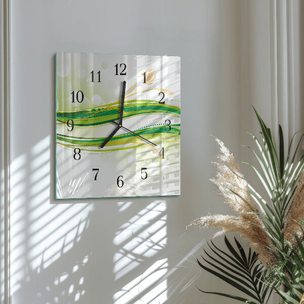 Vierkante glazen wandklok Abstracte lijnen