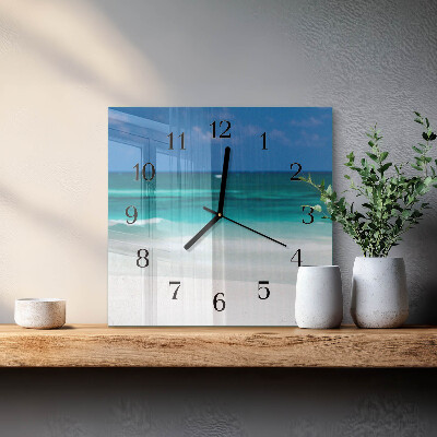 Vierkante glazen wandklok Strand Zee