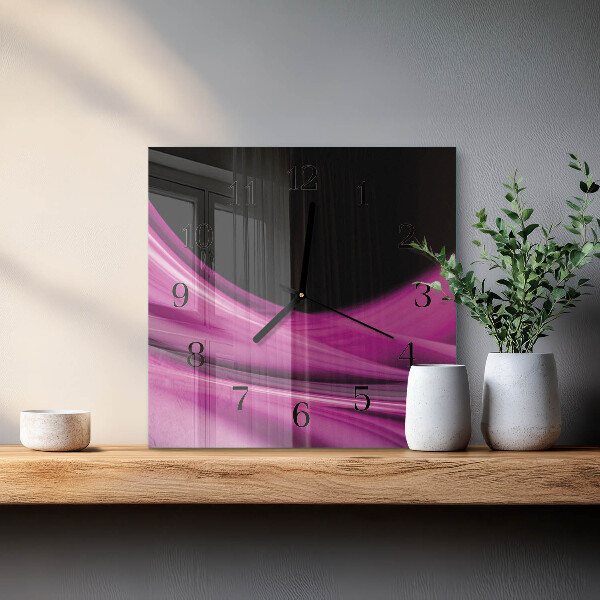 Vierkante glazen wandklok Abstracte lijnen
