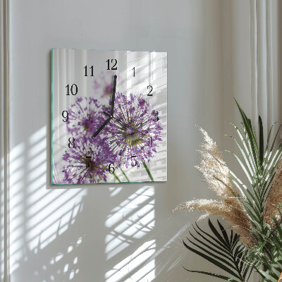 Vierkante glazen wandklok Bloem