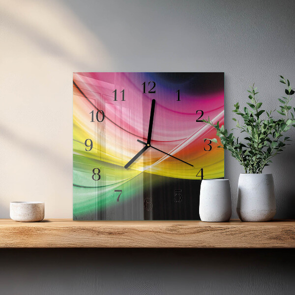 Vierkante glazen wandklok Abstracte lijnen