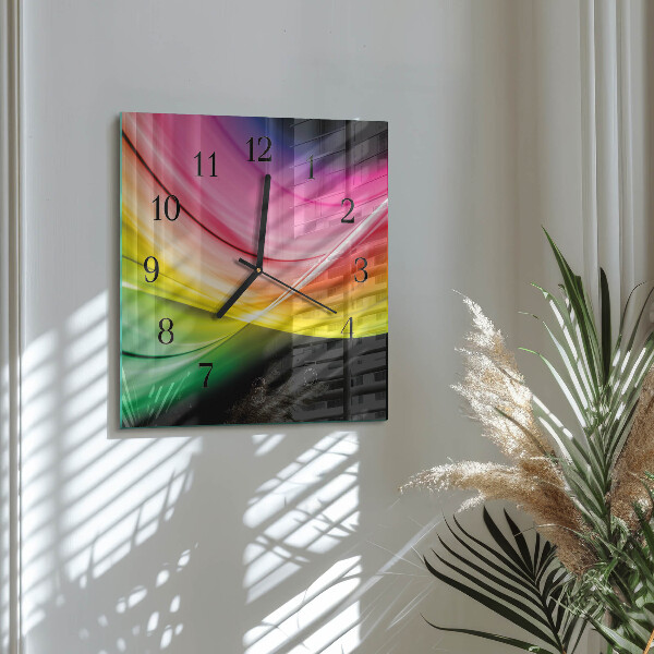 Vierkante glazen wandklok Abstracte lijnen