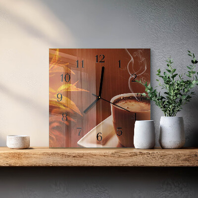 Vierkante glazen wandklok Koffie