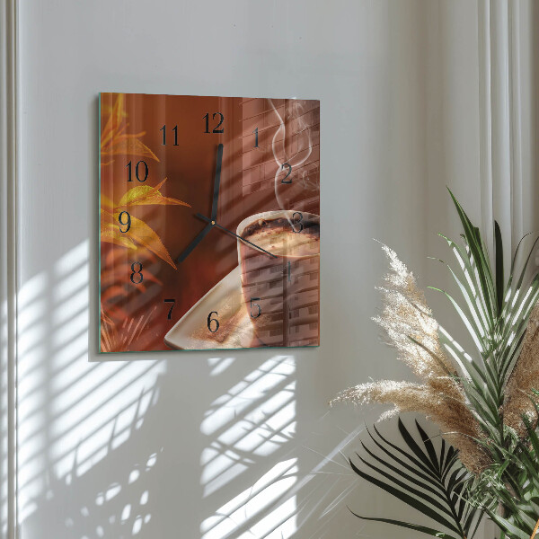Vierkante glazen wandklok Koffie