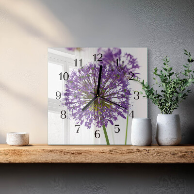 Vierkante glazen wandklok Bloem