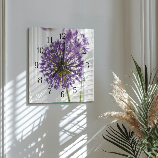 Vierkante glazen wandklok Bloem