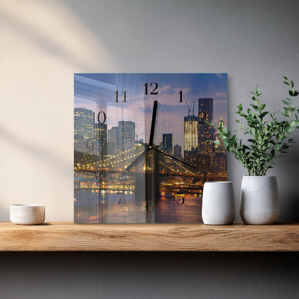 Vierkante glazen wandklok Horizontale brug