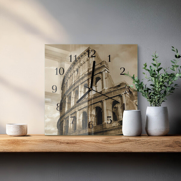 Vierkante glazen wandklok Sepia Colosseum