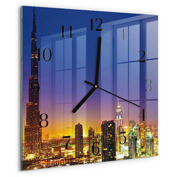 Vierkante glazen wandklok Horizon Dubai