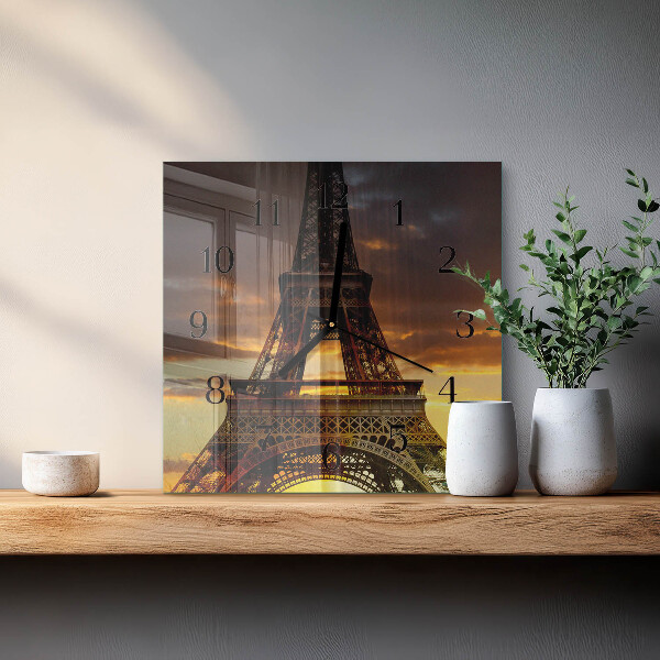 Vierkante glazen wandklok Eiffeltoren Parijs