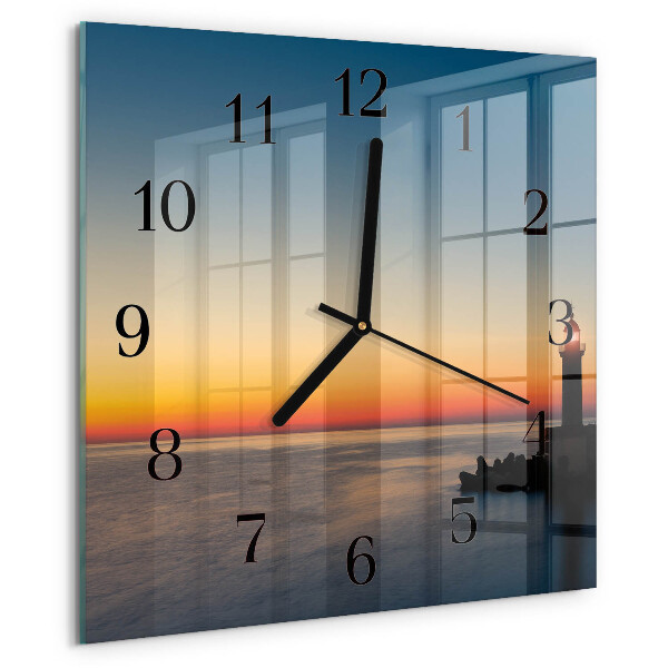 Vierkante glazen wandklok Vuurtoren Zee