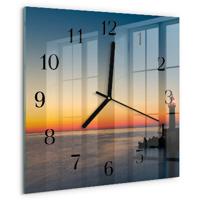 Vierkante glazen wandklok Vuurtoren Zee