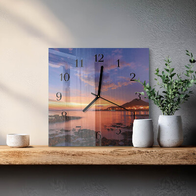 Vierkante glazen wandklok Zee-eiland