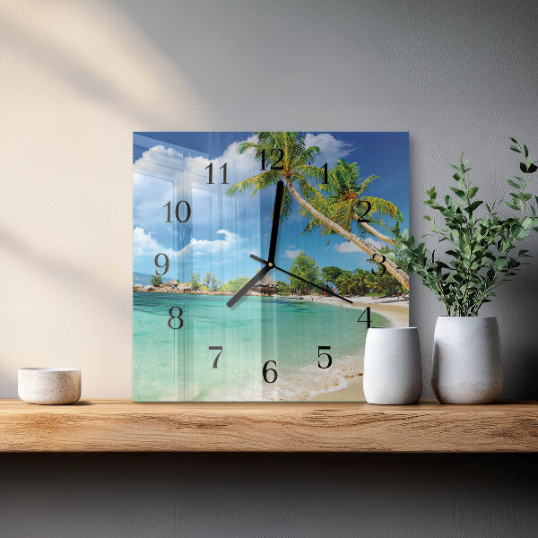 Vierkante glazen wandklok Strandpalmbomen