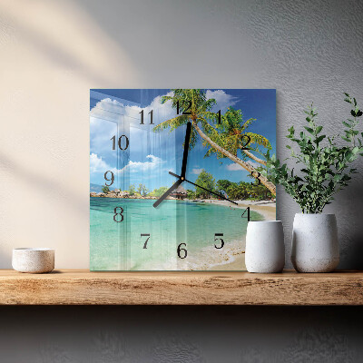 Vierkante glazen wandklok Strandpalmbomen