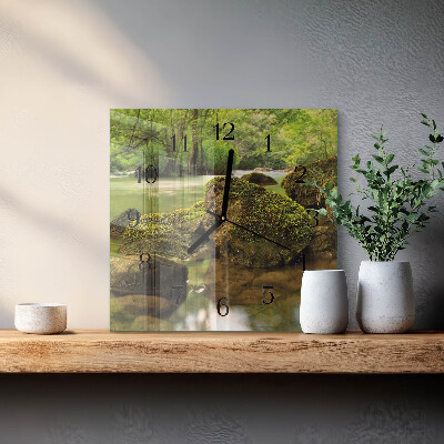 Vierkante glazen wandklok Landschapsrivier