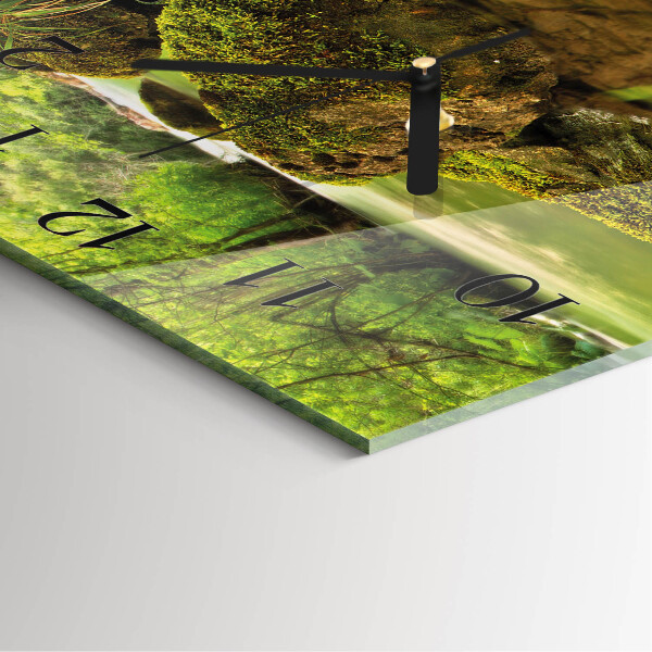Vierkante glazen wandklok Landschapsrivier
